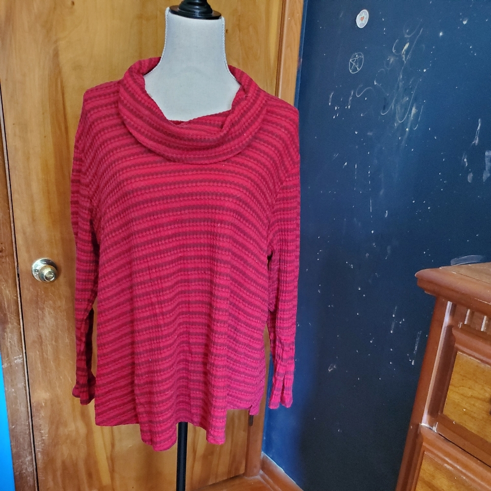 Style & Co Red Stripe Waffle Knit Tunic Size 3X